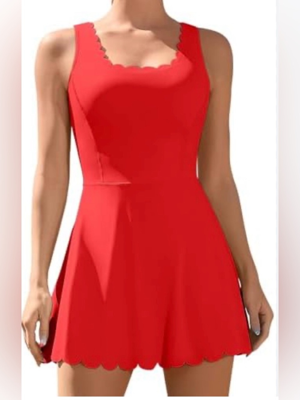 Trac Red Scallop-Edge Sleeveless Fit & Flare Mini